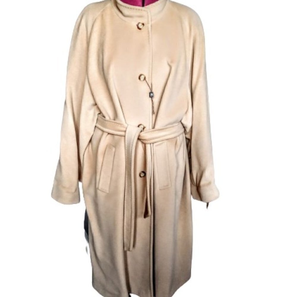 Cinzia Rocca Long Beige Belted Italian Wool Trench Coat NWT - Picture 2 of 9
